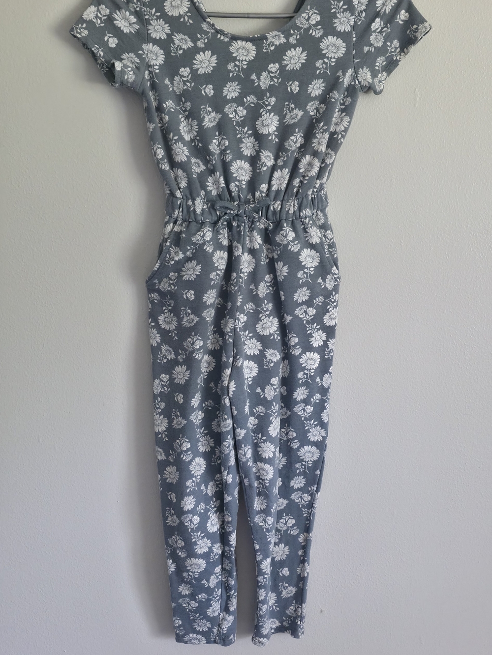 Floral Print Short-Sleeve Jumpsuit in Dark Sage Green